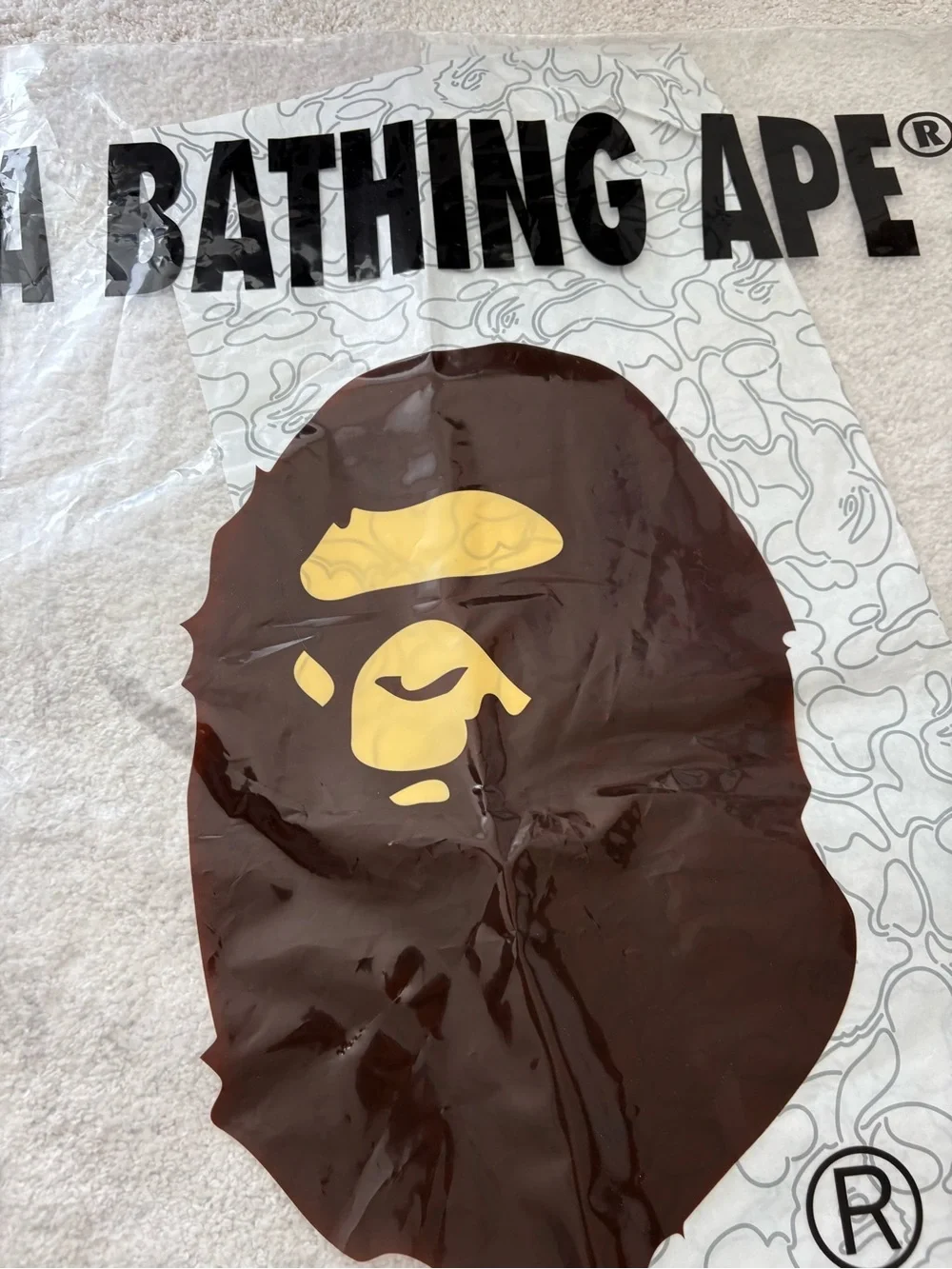 A Bathing Ape BAPE Clear Logo Bag with Brown & Yellow Ape logo - Large